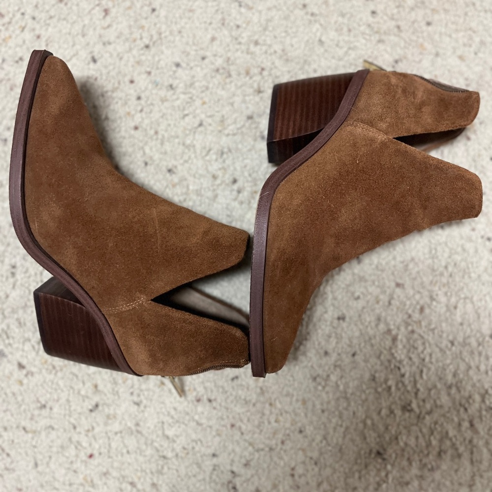 Brown back zipper ankle booties